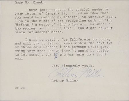 Lot #660 Arthur Miller: ?I am in the midst of pre-production work on ?The Misfits,? a movie of mine? - Image 2