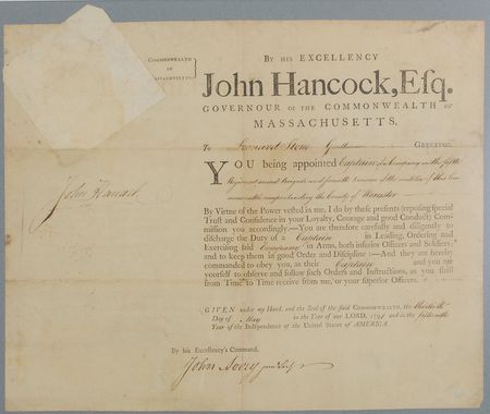Lot #192 John Hancock: Governor Hancock appoints a captain in the militia - Image 2