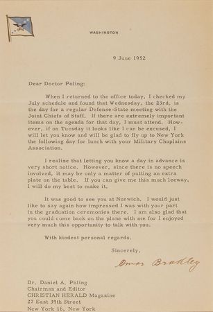 Lot #360 Omar Bradley Typed Letter Signed - Image 2