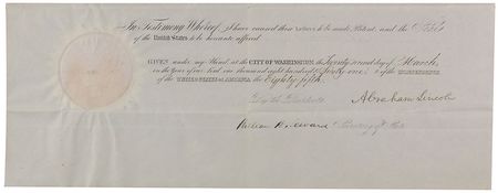 Lot #40 Abraham Lincoln: Boldly-signed Lincoln appointment with a scarce photo of the President giving his second inaugural address, John Wilkes Booth watching from the crowd - Image 2