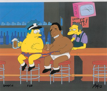 Lot #523 Chief Wiggum, Dr. Hibbert, and Moe production cel from The Simpsons - Image 1