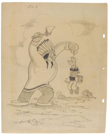 Lot #11 Popeye and Indian Chief concept drawing for a movie poster from Big Chief Ugh-Amugh-Ugh - Image 1