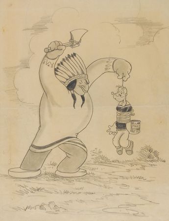 Lot #11 Popeye and Indian Chief concept drawing for a movie poster from Big Chief Ugh-Amugh-Ugh - Image 2