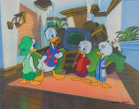Lot #340 Donald Duck, Huey, Dewey, and Louie production cel from Quack Pack - Image 1