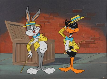 Lot #418 Bugs Bunny and Daffy Duck publicity cel based upon the opening to the Bugs Bunny TV Show - Image 1