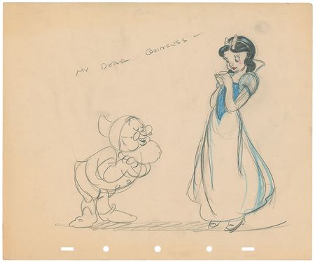 Lot #77 Snow White and Doc concept drawing from Snow White and the Seven Dwarfs - Image 1