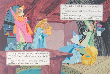 Lot #229 Briar Rose, Flora, Merryweather, and Fauna watercolor painting for the Little Golden Book Sleeping Beauty and the Good Fairies - Image 2