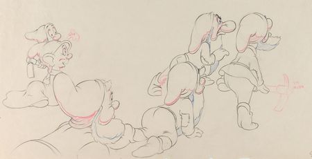 Lot #81 Bashful, Grumpy, Happy, Sleepy, Sneezy, and Dopey production drawing from Snow White and the Seven Dwarfs - Image 2