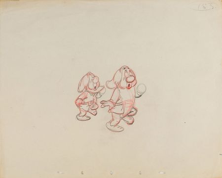 Lot #78 Bashful and Sneezy ?rough? production drawing from Snow White and the Seven Dwarfs - Image 1
