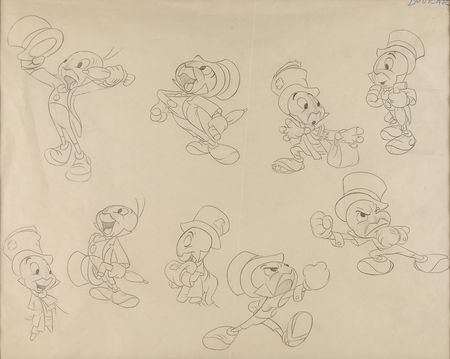 Lot #135 Jiminy Cricket preliminary model sheet drawing from Pinocchio - Image 1