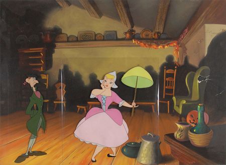 Lot #173 Ichabod and Katrina production cel and production background from The Legend of Sleepy Hollow - Image 1