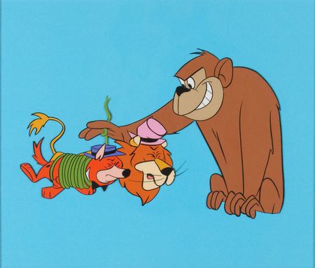 Lot #462 Lippy the Lion and Hardy Har Har production cel from the opening title of a Hanna-Barbera Production - Image 1