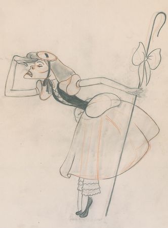 Lot #102 Kathryn Hepburn as Bo Peep concept drawing by T. Hee from Mother Goose Goes Hollywood - Image 2
