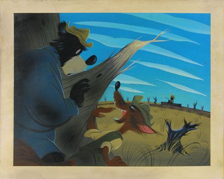 Lot #181 Mary Blair concept storyboard painting of Br’er Bear, Br’er Fox, and Tar Baby from Song of the South - Image 1