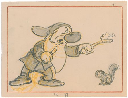 Lot #84 Grumpy set of (2) storyboard drawings from Snow White and the Seven Dwarfs - Image 2