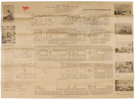 Lot #334 Titanic Deck Plan: A road map to Titanic’s first class areas - Image 1