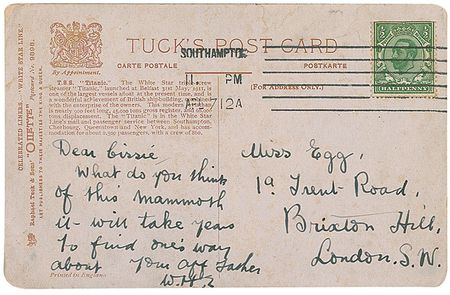 Lot #336 Titanic: W. H. Egg: From April 7, 1912, a steward marvels at his new ship: ?What do you think of this mammoth? - Image 2