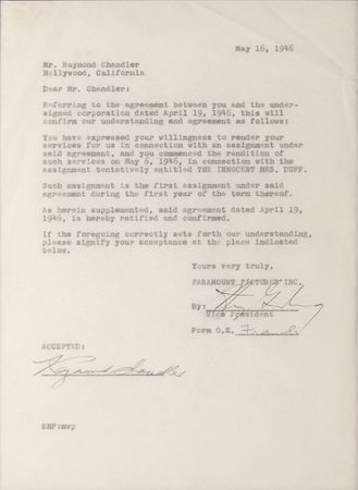 Lot #664 Raymond Chandler: Chandler signs on to adapt his favorite mystery writer to the silver screen - Image 2