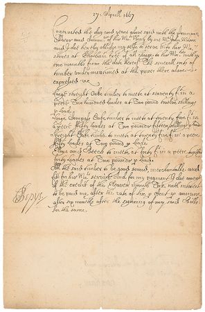 Lot #311 Samuel Pepys: Scarce twice-signed 1667 document by the immensely important diarist - Image 1