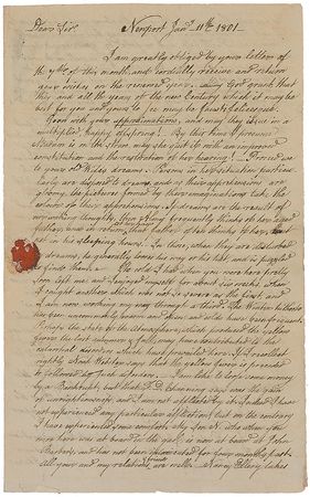 Lot #227 Declaration of Independence: William Ellery: “Who will be President is uncertain. The votes for Jefferson & Burr are equal” - Image 1