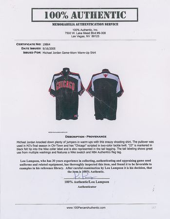 Lot #1041 Michael Jordan: Game-used warm-up shirt from Jordan’s final year in Chicago - Image 3