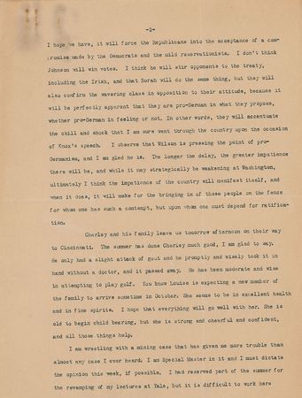 Lot #75 William H. Taft: “I have no doubt that Knox drew this second reservation with the distinct purpose of cutting the heart of the League” - Image 2