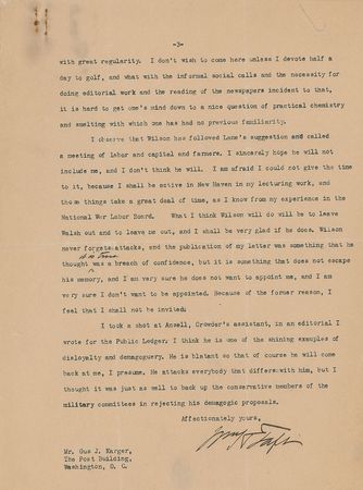 Lot #75 William H. Taft: “I have no doubt that Knox drew this second reservation with the distinct purpose of cutting the heart of the League” - Image 3