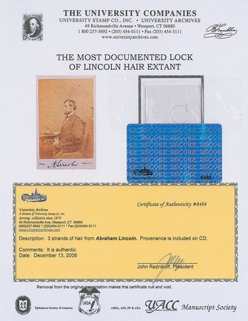 Lot #124 Abraham Lincoln: The most well-documented Lincoln hair sample extant - Image 1