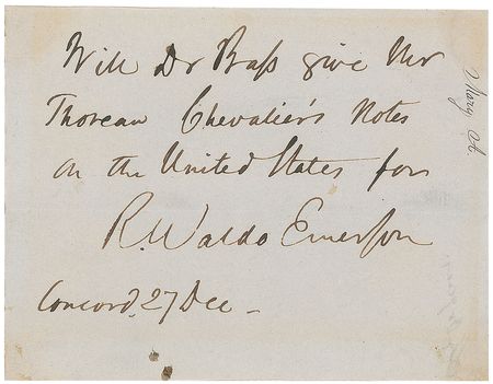 Lot #674 Ralph Waldo Emerson: Requesting that notes be sent to “Mr. Thoreau” - Image 1