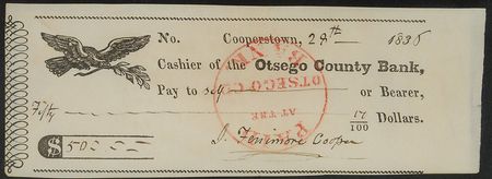 Lot #721 James Fenimore Cooper Check - Image 2