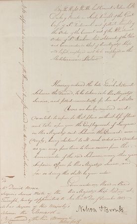 Lot #303 Horatio Nelson: Nelson appoints a surgeon for the Renard, captured from the French and later lost to Spanish pirates - Image 2