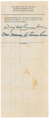 Lot #105 Dwight and Mamie Eisenhower Check - Image 1