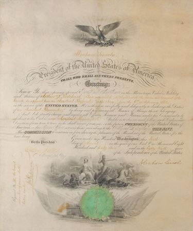 Lot #43 Abraham Lincoln: Handsome Civil War–dated naval commission from two days after his second inaugural address - Image 2