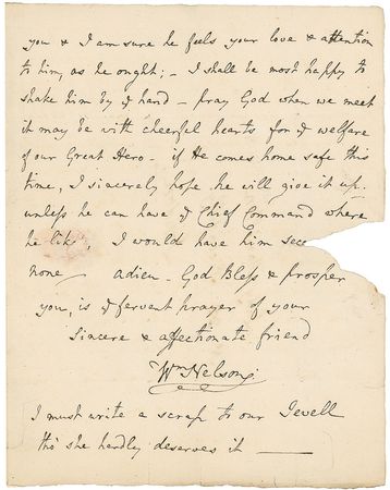 Lot #304 William Nelson: “We must heartily pray God,” writes the vice-admiral’s brother, “to preserve him, as He has hitherto done, from the perils of the seas & from the efforts of the Enemy” - Image 4