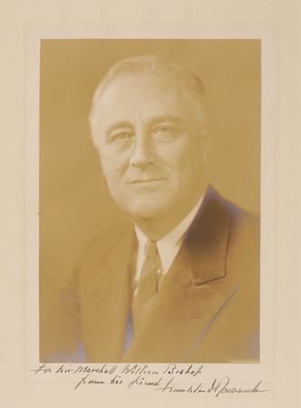 Lot #90 Franklin D. Roosevelt: The president inscribes a distinguished portrait to renowned ace ‘Billy’ Bishop, as he gives his blessing to the recruitment of American pilots in advance of World War II - Image 1