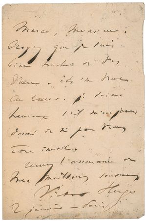 Lot #683 Victor Hugo: Scarce letter by the Les Miserables writer - Image 1