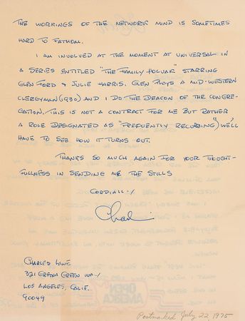Lot #1002 Charles Lane Handwritten Letter Signed - Image 2