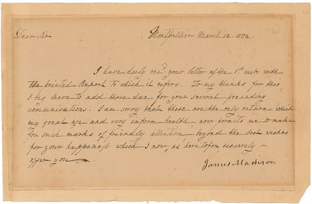 Lot #13 James and Dolley Madison: Business letter