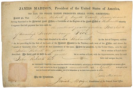 Lot #12 James Madison Signed Document