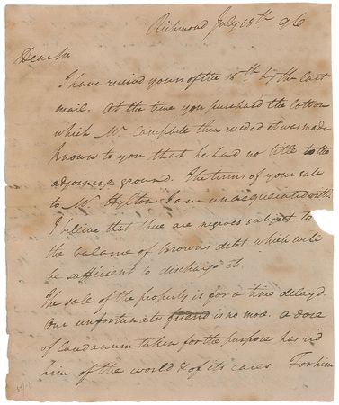 Lot #290 John Marshall: The important chief justice declines President Washington's request and reveals his opinion on slavery: “I believe that there are negroes subject to the balance of Browns debt” - Image 1