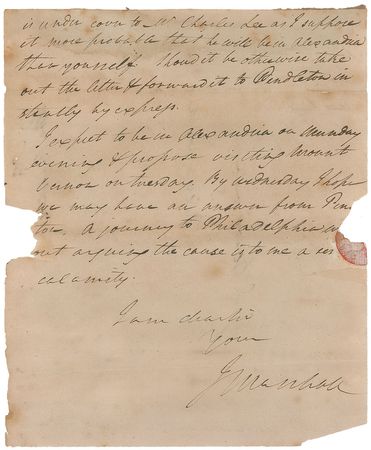 Lot #290 John Marshall: The important chief justice declines President Washington's request and reveals his opinion on slavery: “I believe that there are negroes subject to the balance of Browns debt” - Image 3