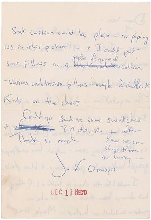 Lot #111 Jacqueline Kennedy: Spectacular correspondence from Jackie to her interior designer - Image 2