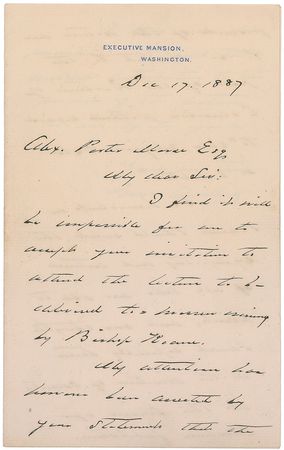Lot #68 Grover Cleveland: Contributing to a charity “devoted to the poor of the District of Columbia without regard to ‘race, religion, color or condition’” during the “season of Christmas jubilation” - Image 1