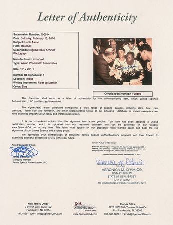 Lot #1056 Hank Aaron Signed Photograph - Image 2