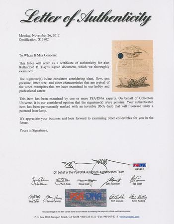 Lot #60 Rutherford B. Hayes Signed Document - Image 4