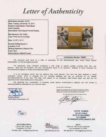 Lot #1054 Paul and Lloyd Waner Signatures - Image 2