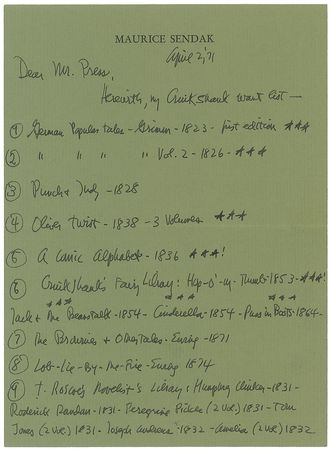 Lot #701 Maurice Sendak: Sendak?s ?Cruikshank want list??rare books by his greatest influence - Image 1