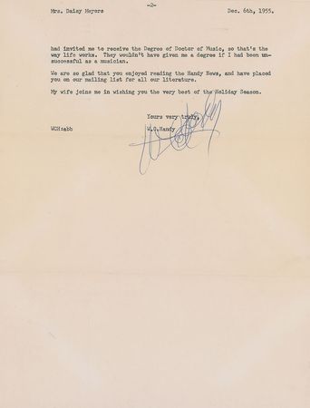 Lot #867 W. C. Handy Typed Letter Signed - Image 2