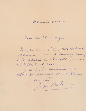 Lot #783 Jacques Thibaud Handwritten Letter Signed - Image 1