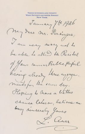 Lot #750 Leopold Auer Handwritten Letter Signed - Image 1